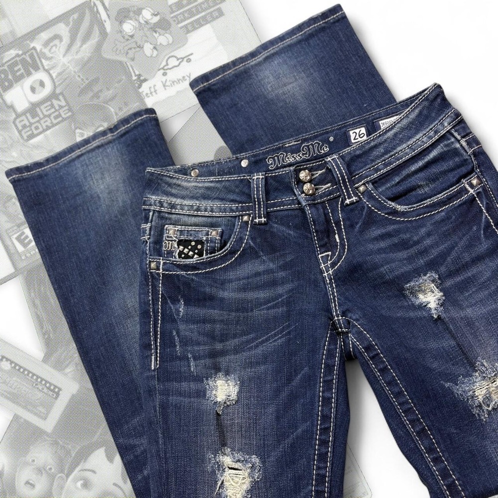 Vintage Y2K Low Rise Thick Stitched Miss Me Bootcut Denim Jeans Flap Pockets